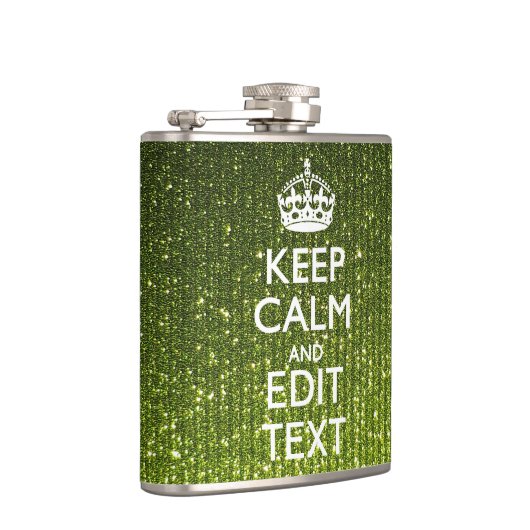 Olijfgroen kalm houden met Jouw tekst Heupfles (Rechts)