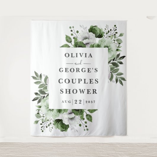 Olijfgroen land Bloemenparen Douche achtergrond Wandkleed (Voorkant)