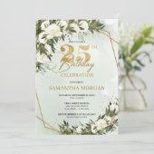 Olijfgroen lijst witte roos 25 jaar kaart (Staand voorkant)