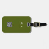 Olijfgroen met QR-code | Modern monogram Bagagelabel (Voorkant horizontaal)