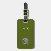 Olijfgroen met QR-code | Modern monogram Bagagelabel (Voorkant verticaal)