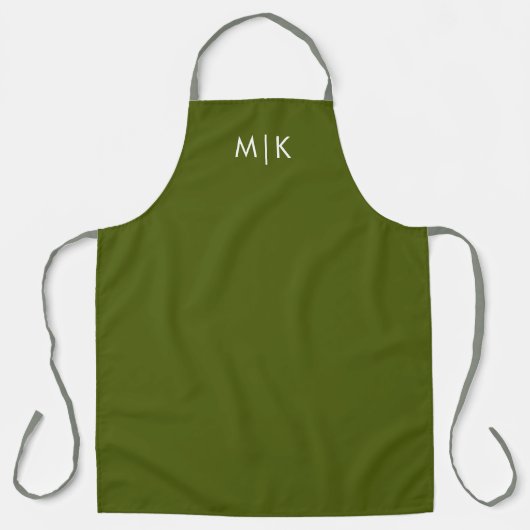 Olijfgroen met witte tekst | Modern monogram Schort (Voorkant)