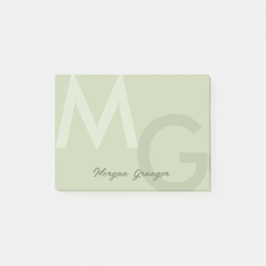 Olijfgroen minimaal schoon modern groot monogram post-it® notes (Voorkant)