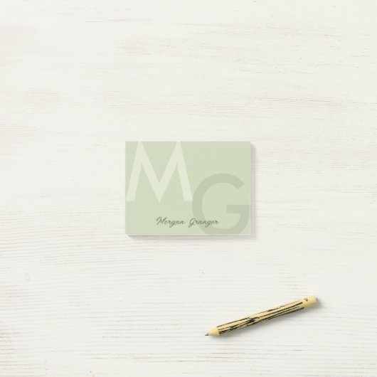 Olijfgroen minimaal schoon modern groot monogram post-it® notes (Op bureau)