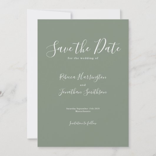 Olijfgroen Minimal Wedding Save the Date (Voorkant)