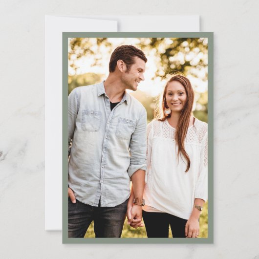 Olijfgroen Minimal Wedding Save the Date (Achterkant)