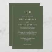 Olijfgroen minimalistisch monogram alles in één br kaart (Voorkant / Achterkant)