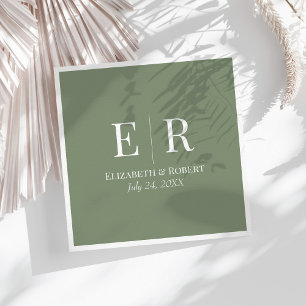 Olijfgroen minimalistisch monogram bruiloft servet
