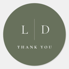 Olijfgroen minimalistisch monogram huwelijksgunst ronde sticker