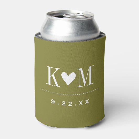 Olijfgroen Modern Bruiloft Monogram Blikjeskoeler (Blikje Voorkant)
