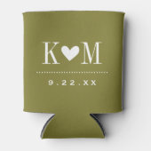 Olijfgroen Modern Bruiloft Monogram Blikjeskoeler (Voorkant)