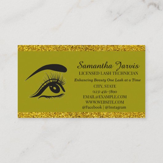 Olijfgroen Modern Eyelash Artist Shimmer Gold Visitekaartje (Achterkant)