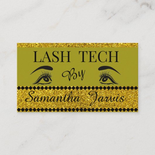 Olijfgroen Modern Eyelash Artist Shimmer Gold Visitekaartje (Voorkant)
