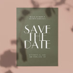 Olijfgroen modern minimalistisch QR code bruiloft Save The Date<br><div class="desc">Zomerbos moderne eenvoudige typografie minimalistische bruiloft Save the Date met foto   QR code op de achterkant in tinten van donker olijfgroen en salie groene kleuren. Neem contact met me op als je nog meer objecten nodig hebt.</div>