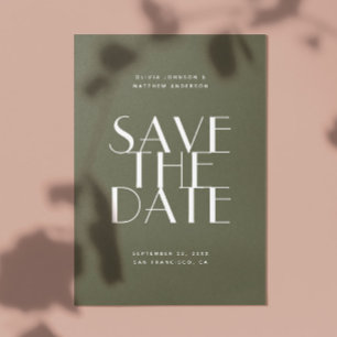 Olijfgroen modern minimalistisch QR code bruiloft Save The Date