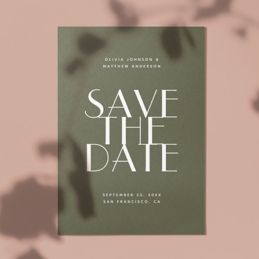 Olijfgroen modern minimalistisch QR code bruiloft Save The Date