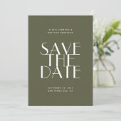 Olijfgroen modern minimalistisch QR code bruiloft Save The Date (Staand voorkant)