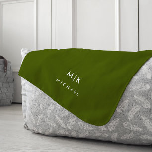 Olijfgroen Modern Monogram Fleece Deken