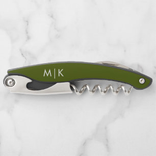 Olijfgroen Modern Monogram Kurkentrekker