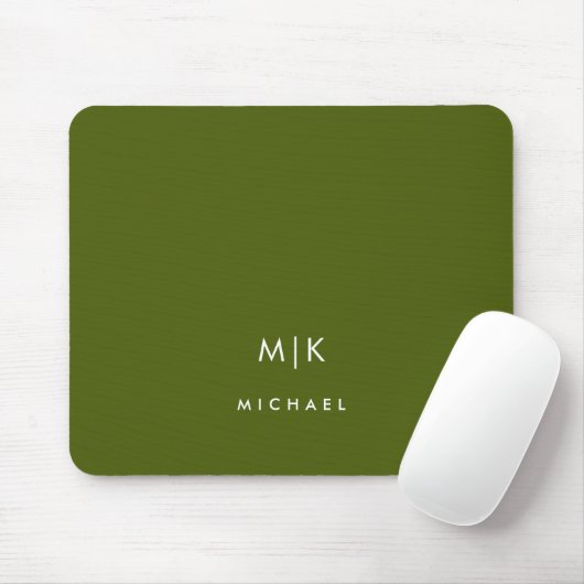Olijfgroen | Modern Monogram Muismat (Met muis)