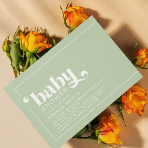 Olijfgroen   Modern Retro Neutraal Baby shower Kaart