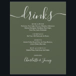 Olijfgroen Modern Script Bruiloft Drinken Menu<br><div class="desc">Deze elegante script olijfgroene minimalistische drinken menu's zijn perfect voor elke viering. Ontworpen door Thisnotme©</div>