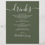 Olijfgroen Modern Script Bruiloft Drinken Menu<br><div class="desc">Deze elegante script olijfgroene minimalistische drinken menu's zijn perfect voor elke viering. Ontworpen door Thisnotme©</div>