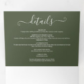 Olijfgroen modern script minimalistische foto brui drieluik uitnodiging (Binnenzijde eerst)