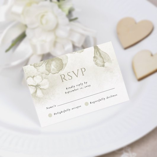 Olijfgroen Modern Waterverf Bloemenbruiloft RSVP Kaartje