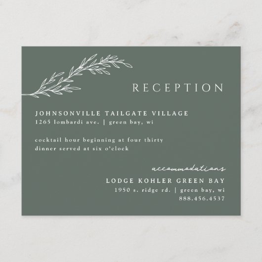 Olijfgroen Moderne Stenciled Botanische Details Informatiekaartje (Voorkant)