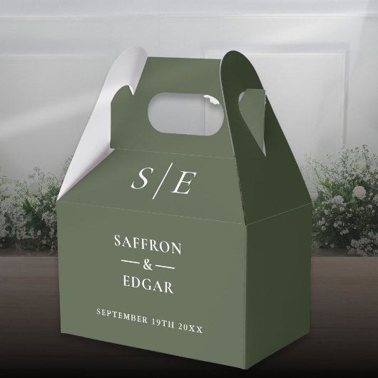 Olijfgroen Monogram bruiloft Bedankdoosjes