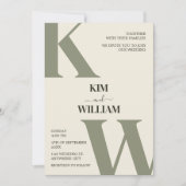 Olijfgroen Monogram bruiloft Kaart (Voorkant)