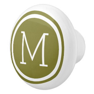 Olijfgroen Monogram Gepersonaliseerde Ladeknop Keramische Knop