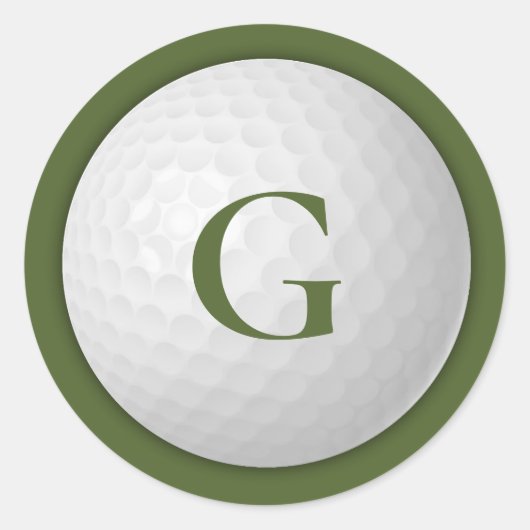 Olijfgroen Monogram Golf Ball Ronde Sticker (Voorkant)