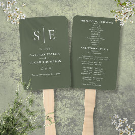 Olijfgroen Monogram Huwelijksprogramma Handwaaier