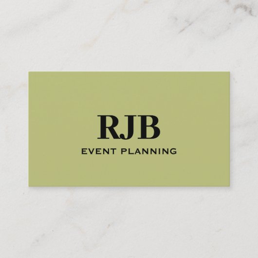 Olijfgroen Monogram Initiaal Aangepaste Naam Eenvo Visitekaartje (Voorkant)