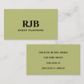 Olijfgroen Monogram Initiaal Aangepaste Naam Eenvo Visitekaartje (Voorkant / Achterkant)