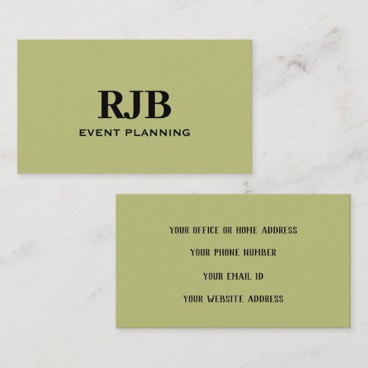 Olijfgroen Monogram Initiaal Aangepaste Naam Eenvo Visitekaartje (Voorkant / Achterkant)