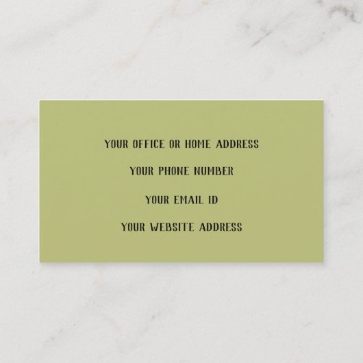 Olijfgroen Monogram Initiaal Aangepaste Naam Eenvo Visitekaartje (Achterkant)