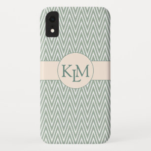 Olijfgroen monogram met Chevron patroon Case-Mate iPhone Case