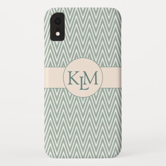 Olijfgroen monogram met Chevron patroon Case-Mate iPhone Case (Achterkant)