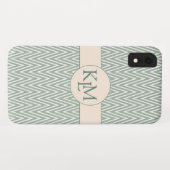Olijfgroen monogram met Chevron patroon Case-Mate iPhone Case (Achterkant (horizontaal))