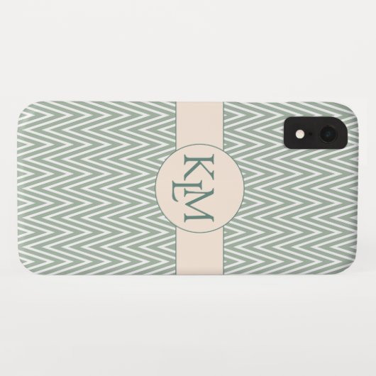 Olijfgroen monogram met Chevron patroon Case-Mate iPhone Case (Achterkant (horizontaal))