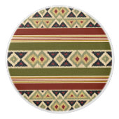 Olijfgroen Mosterd Oker Geel Tribal Ikat Art Keramische Knop (Voorkant)