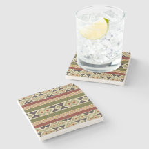 Olijfgroen Mosterd Oker Geel Tribal Ikat Art