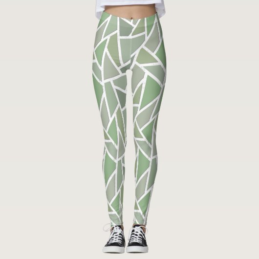 Olijfgroen mozaïekpatroon leggings (Voorkant)