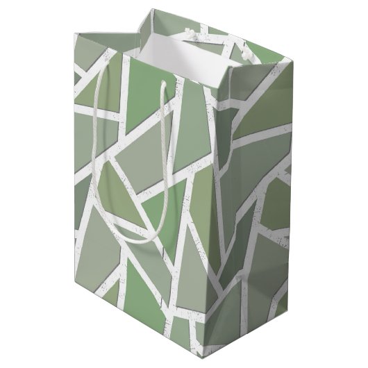 Olijfgroen mozaïekpatroon medium cadeauzakje (Achterkant Gekanteld)