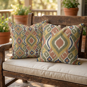 Olijfgroen Oker Terracotta Ikat Tribale Kunst Buitenkussen