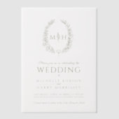 Olijfgroen ovaal monogram bruiloft vellum uitnodigingen (Voorkant)