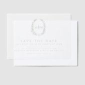 Olijfgroen ovaal monogram save the date bruiloft vellum uitnodigingen (Offset)